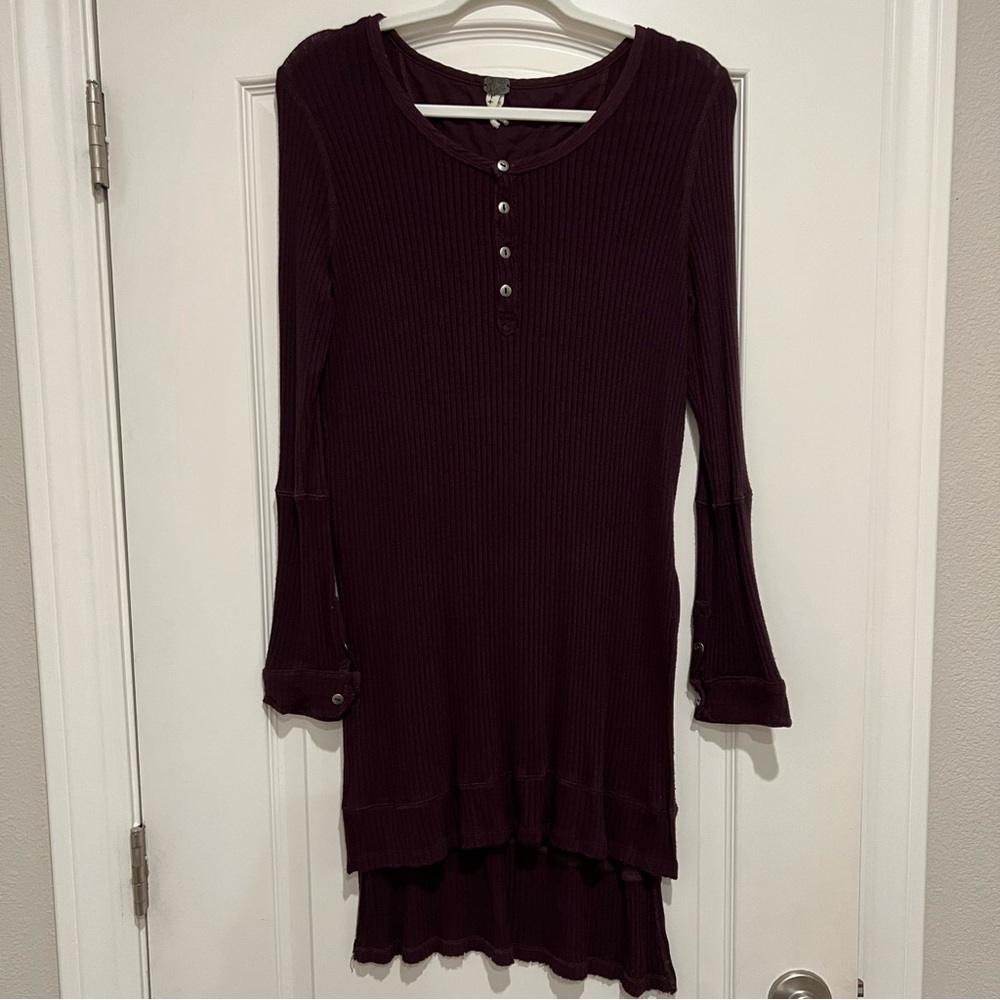 We The Free Henley Tunic Top in Eggplant/Purple Color